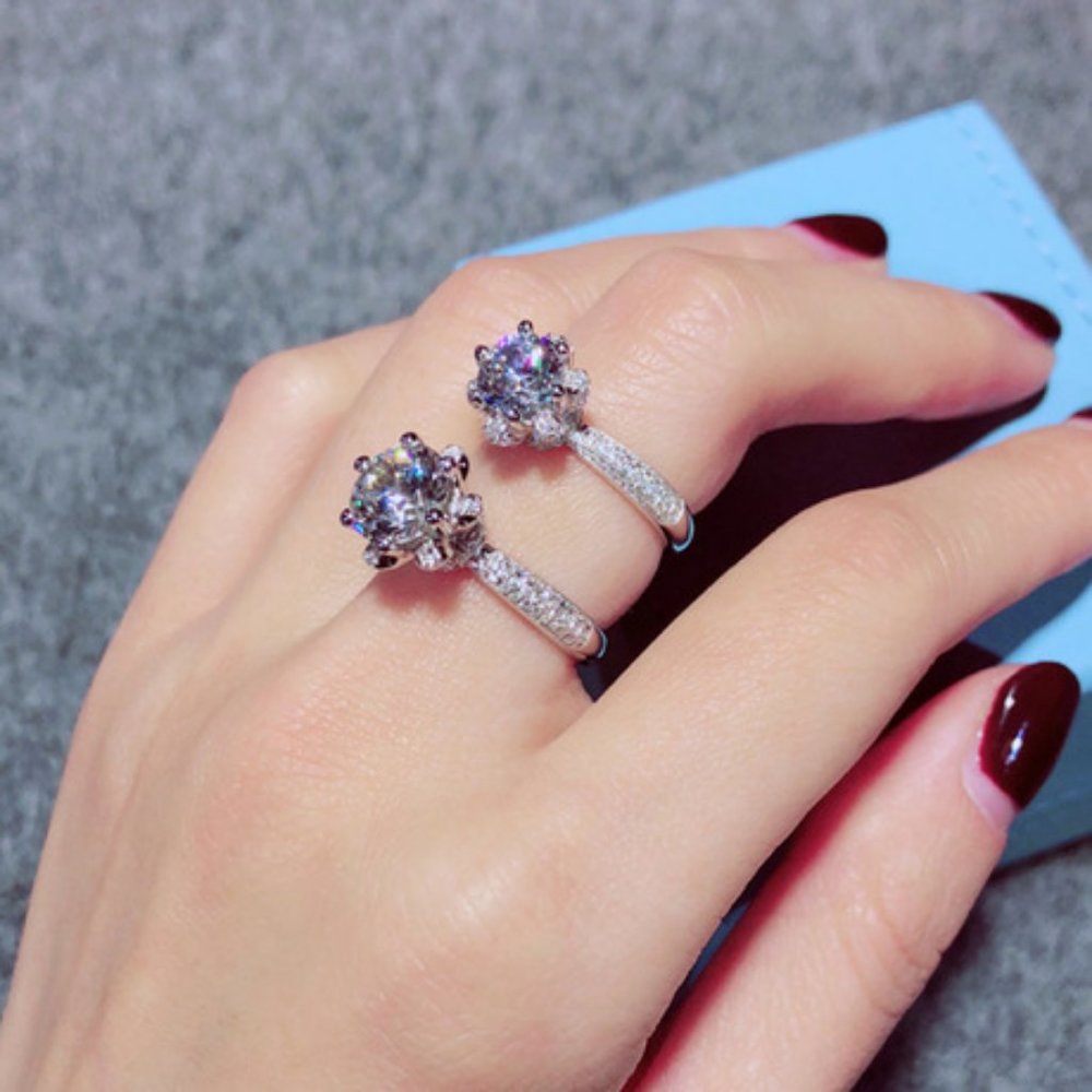 *NEW 3CT Diamond Flower 925 Sterling Silver Ring - Picture 5 of 6